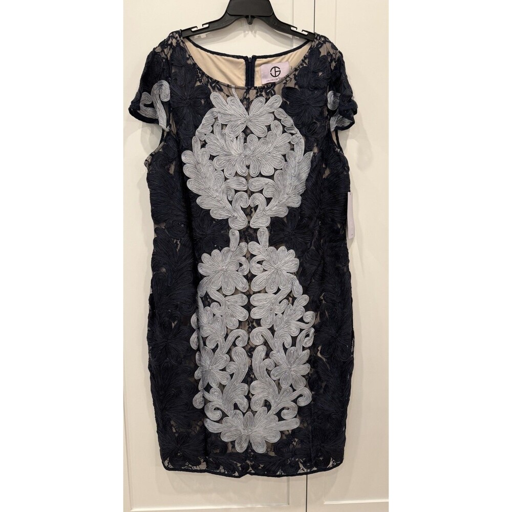 NWT JS Collections Navy Sheath Floral Soutache dress Plus Size 24W # 866540W